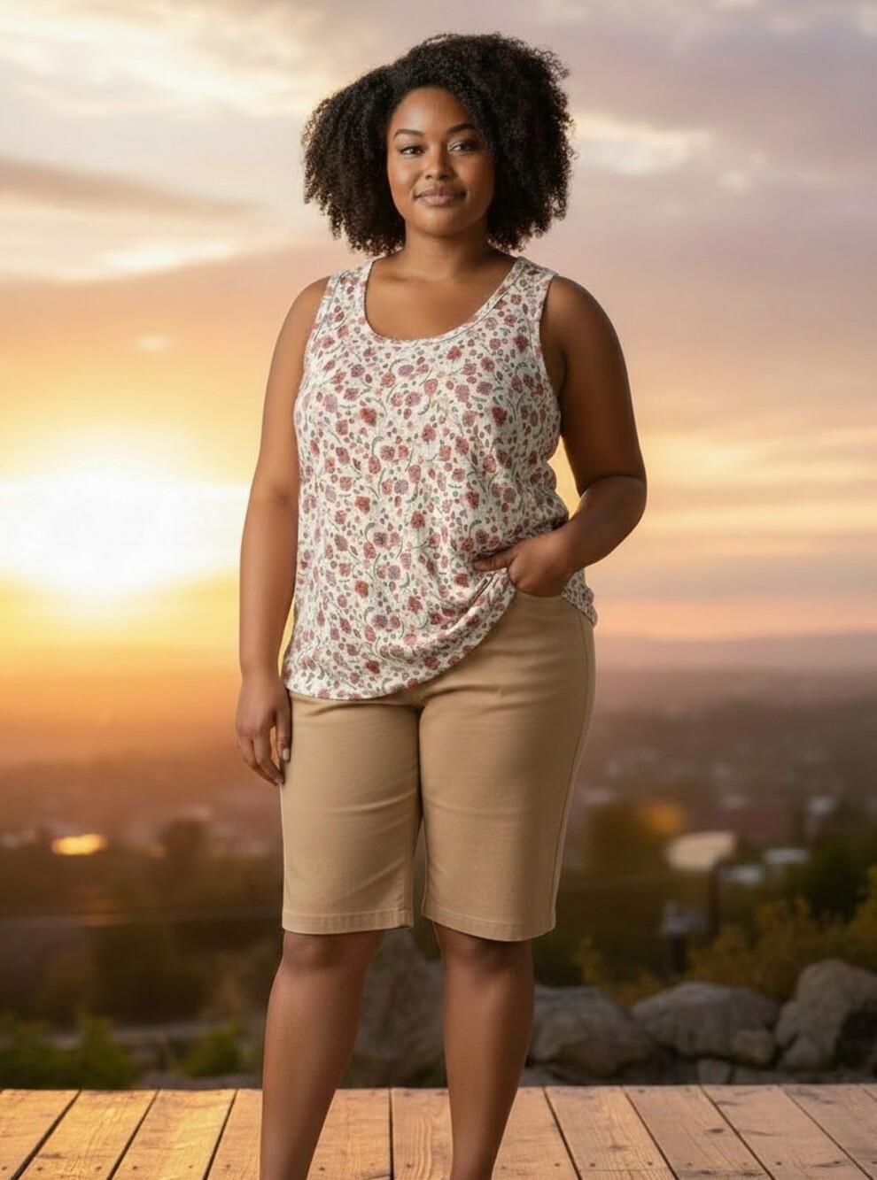 Old Navy Luxe Women’s Floral & Solid Sleeveless Tank Tops - Amberglow Floral Set